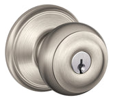 Schlage Georgian Series F51A GEO 619 Entry Knob, Knob Handle, Satin Nickel, Metal, C Keyway, Residential, 2 Grade